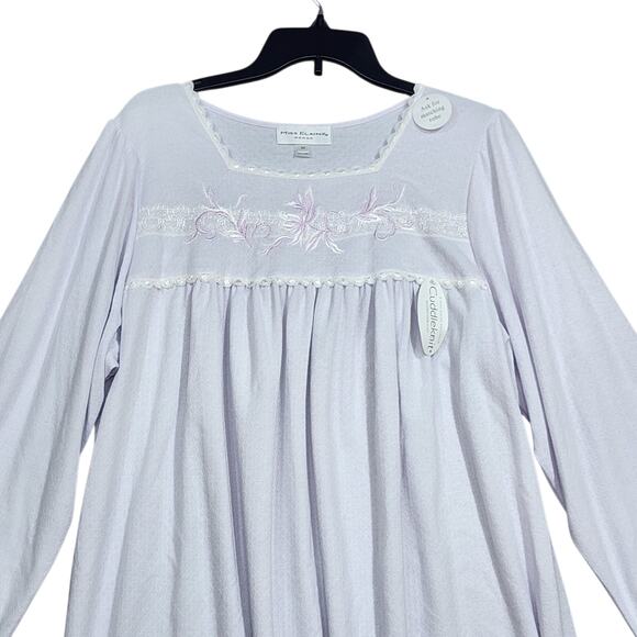 Miss Elaine Embroidered Nightgown Lavender Size 2X Soft Cuddleknit Fabric - Picture 4 of 13